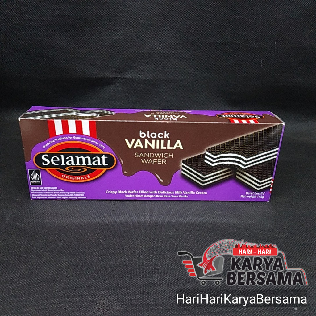 

MAKANAN RINGAN SELAMAT BLACK WANILLA BISKUIT SANDWICH WAFER 145GR