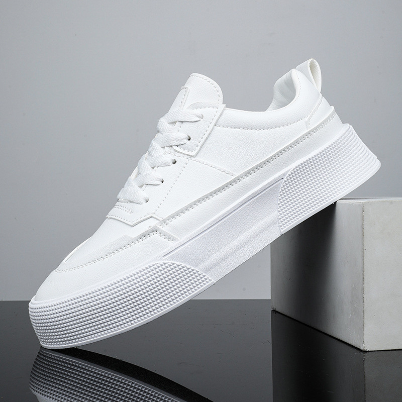Men White Shoes Leather Casual Sneakers  Trend Platform Shoes Comfortable Vulcanized Shoes for Men W
