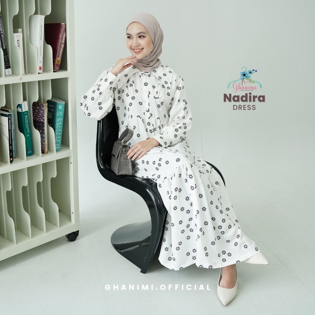 [DAPATKAN SEKARANG] Ghanimi - Nadira Dress / Gaun Motif Bunga Fit Flowy / Gamis Panjang Wanita / Dre