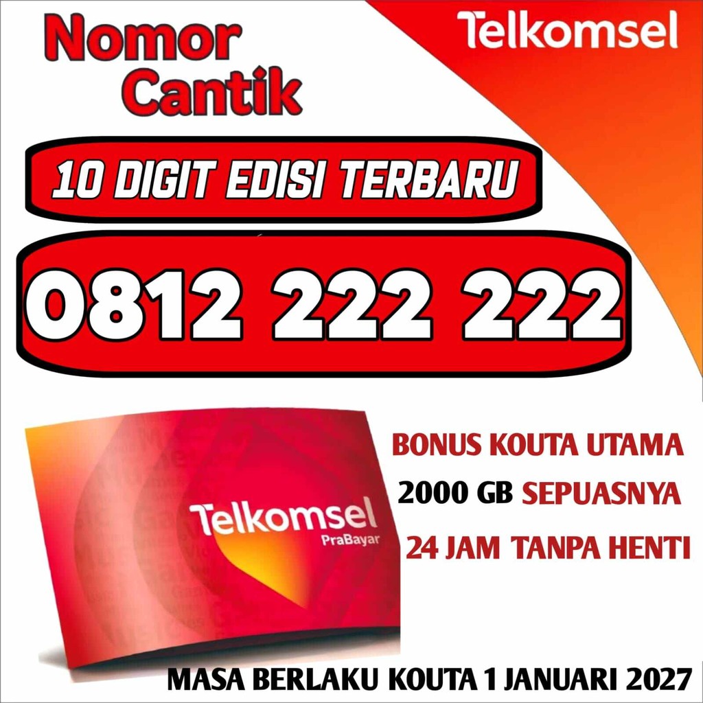 BISA COD KARTU PERDANA TELKOMSEL NOMOR CANTIK 10 DIGIT BONUS KOTA 1000 GB BISA DIGUNAKAN SELURUH IND