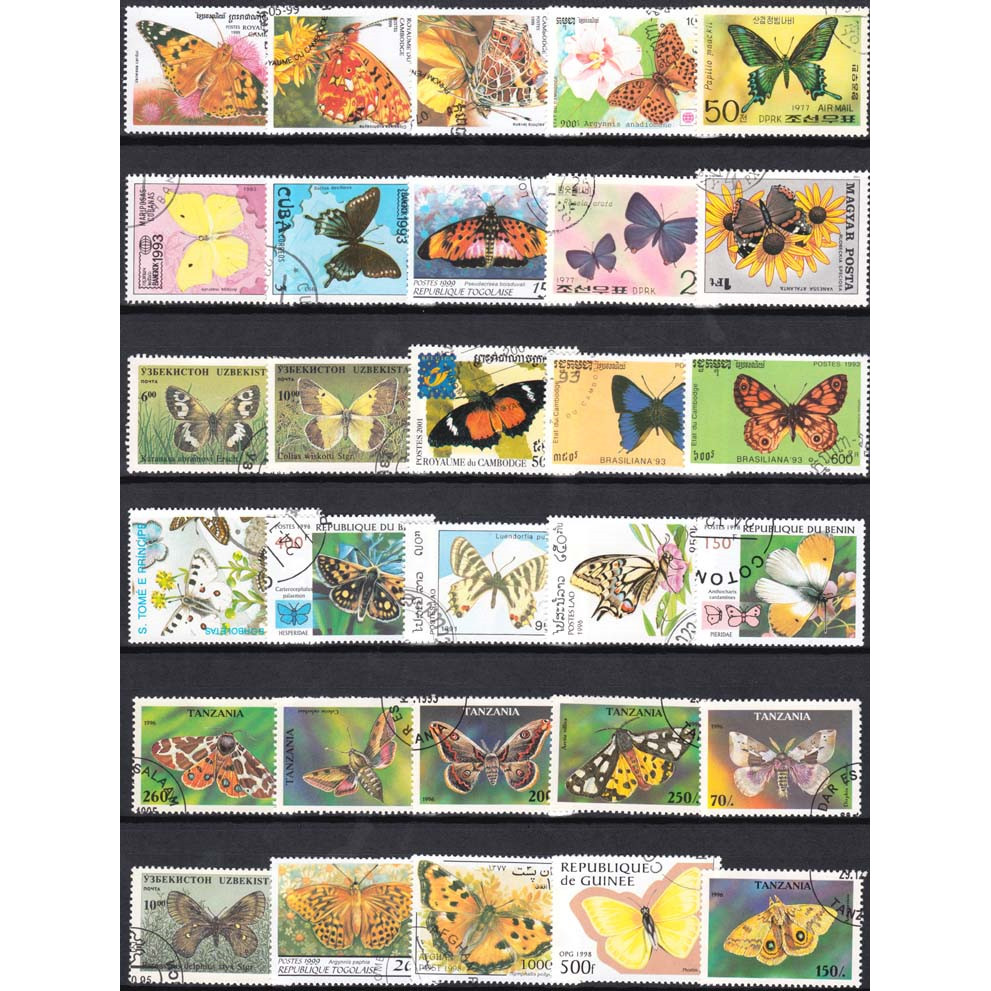 

ects and Butterflies Theme 100 Different Real Used Post Stamps Collection Postage Stamps Collecting Materials For Scrapbook