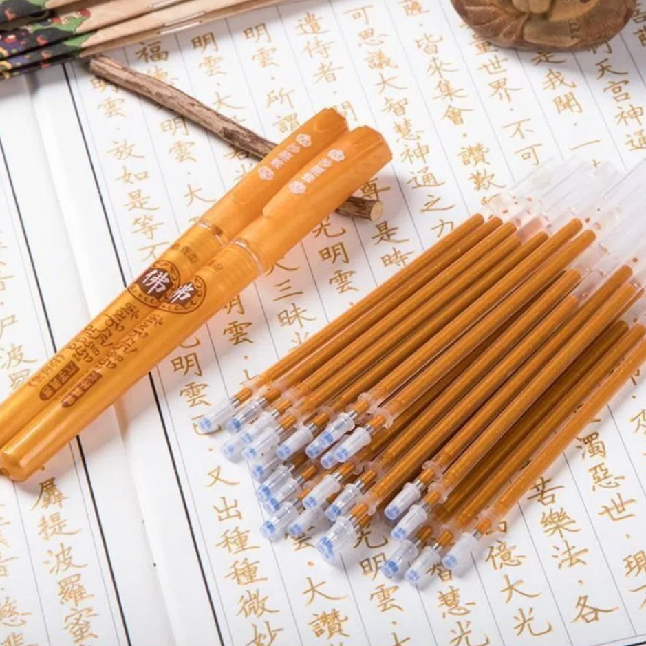 

100/20 pcs 0.7mm Glitter Gold Pen Refills Smooth Large Capacity Scripture Copying Pen Refills Golden Flash Temple