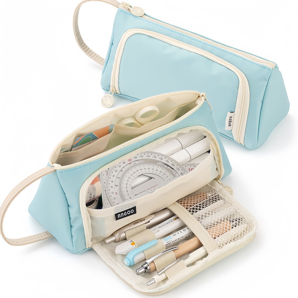 

New large-capacity double-layer pencil case Simple pencil bag Storage bag Portable cosmetic bag Student Office Gift