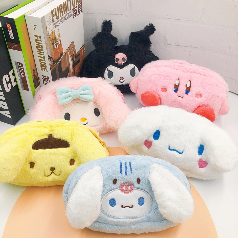

Sanrio Pencil Case Kawaii Kuromi Cinnamoroll Melody Kawaii Large Capacity Plush Pen Pouch Box Student School Supplies Stationery