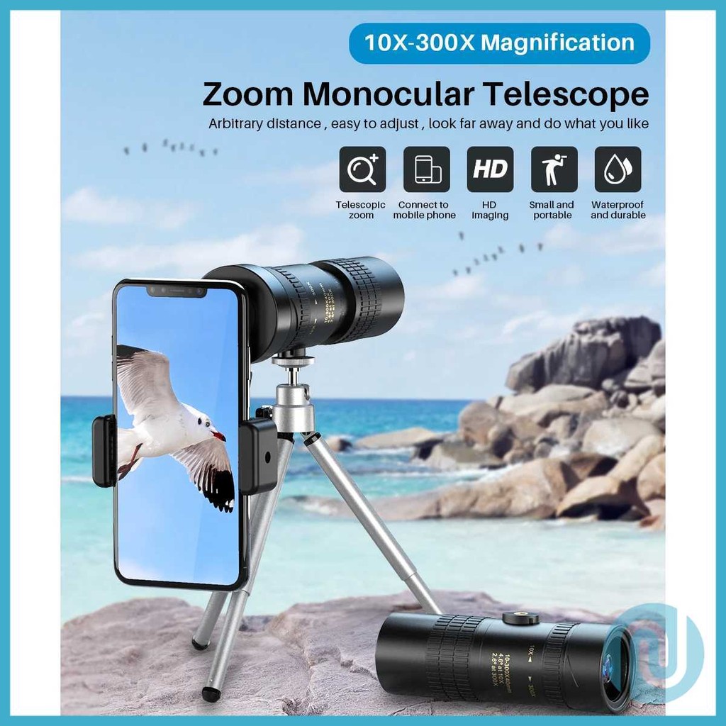 APEXEL Lensa Teleskop Saku Monokular 10-300X Magnification with Tripod - APL-10-300X40