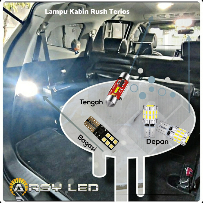 ARSY LED Lampu Plafon Kabin Mobil Rush Terios LED isi 4 Extrime Bright