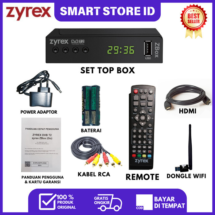 SET TOP BOX DVB-T2 PENERIMA SIARAN TV DIGITAL BISA WIFI YOUTUBE IPTV - ZYREX, STB