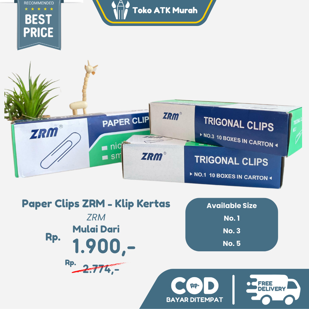 

Paper Clips ZRM Trigonal No. 1 (28 mm) / No. 3 (25 mm) / No. 5 Jumbo (50 mm) - Klip Kertas Besi