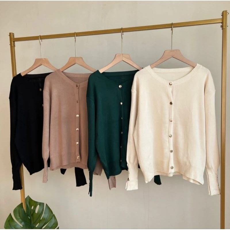 NANTARSHOP HECTIC Yara Button Knit Cardigan - Cardigan Basic Kancing Polos Wanita Bahan Rajut
