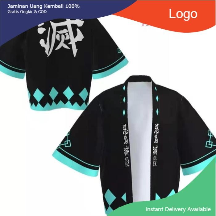 LARIS Haori Kimetsu No Yaiba Demon Slayer Dewasa Kimono Anime Tanjiro Giyu Kanji - M, Kanji Hitam