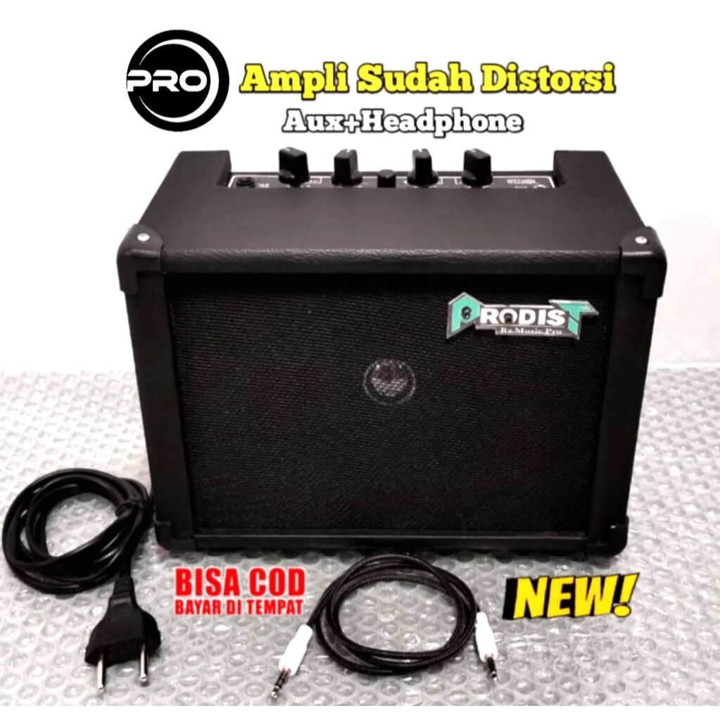 Ampli Gitar Listrik -Ampli Gitar Mini 4 Inch Sudah Distorsi+Aux+Headphone