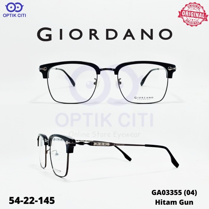 Frame Kacamata Pria Wanita Kotak Original Giordano GA 03355 -  Hitam Glossy