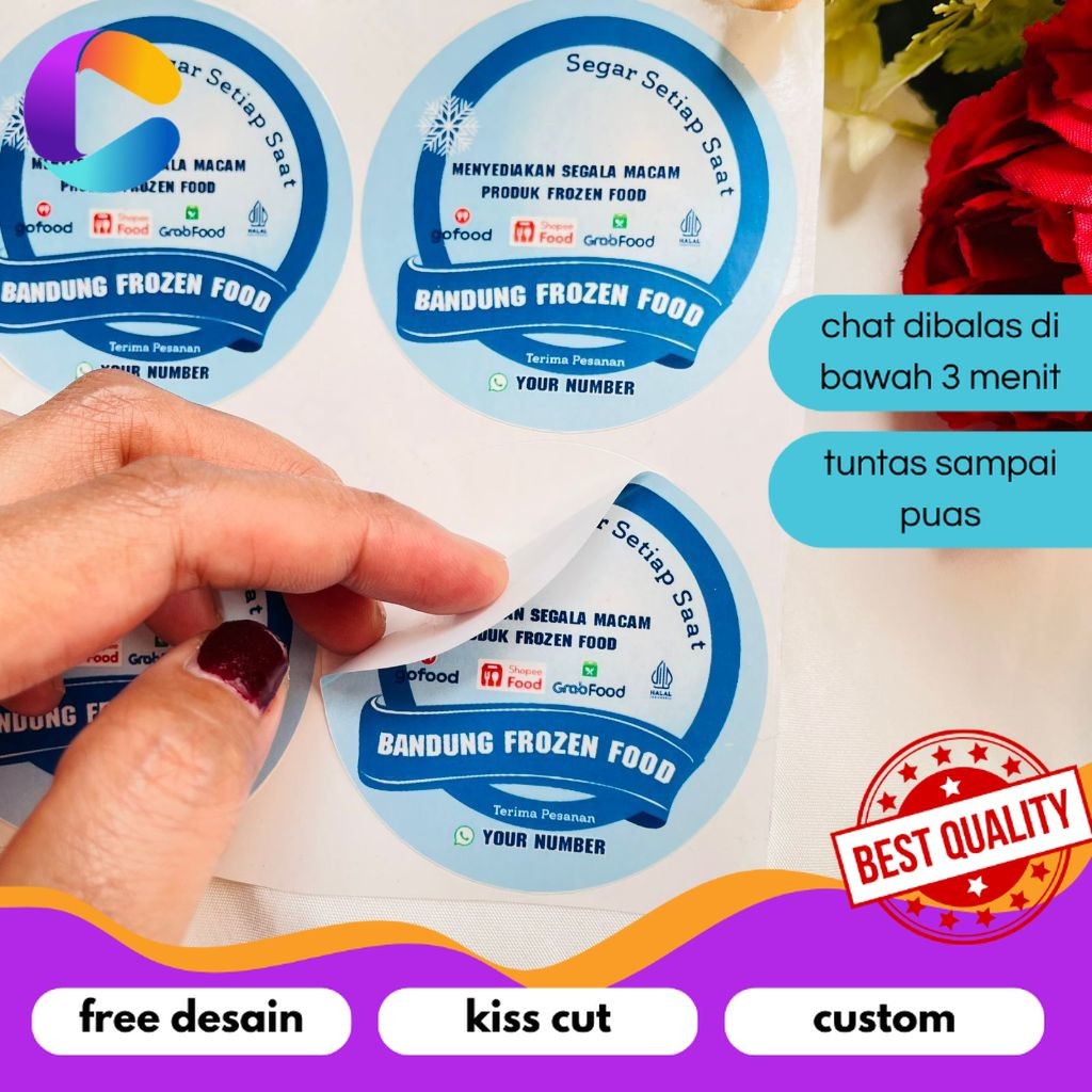 

Cetak INC 9-15 Sticker Label Kemasan Vinyl Stiker Makanan Anti Air Beku Frozen Food Free Desain Logo
