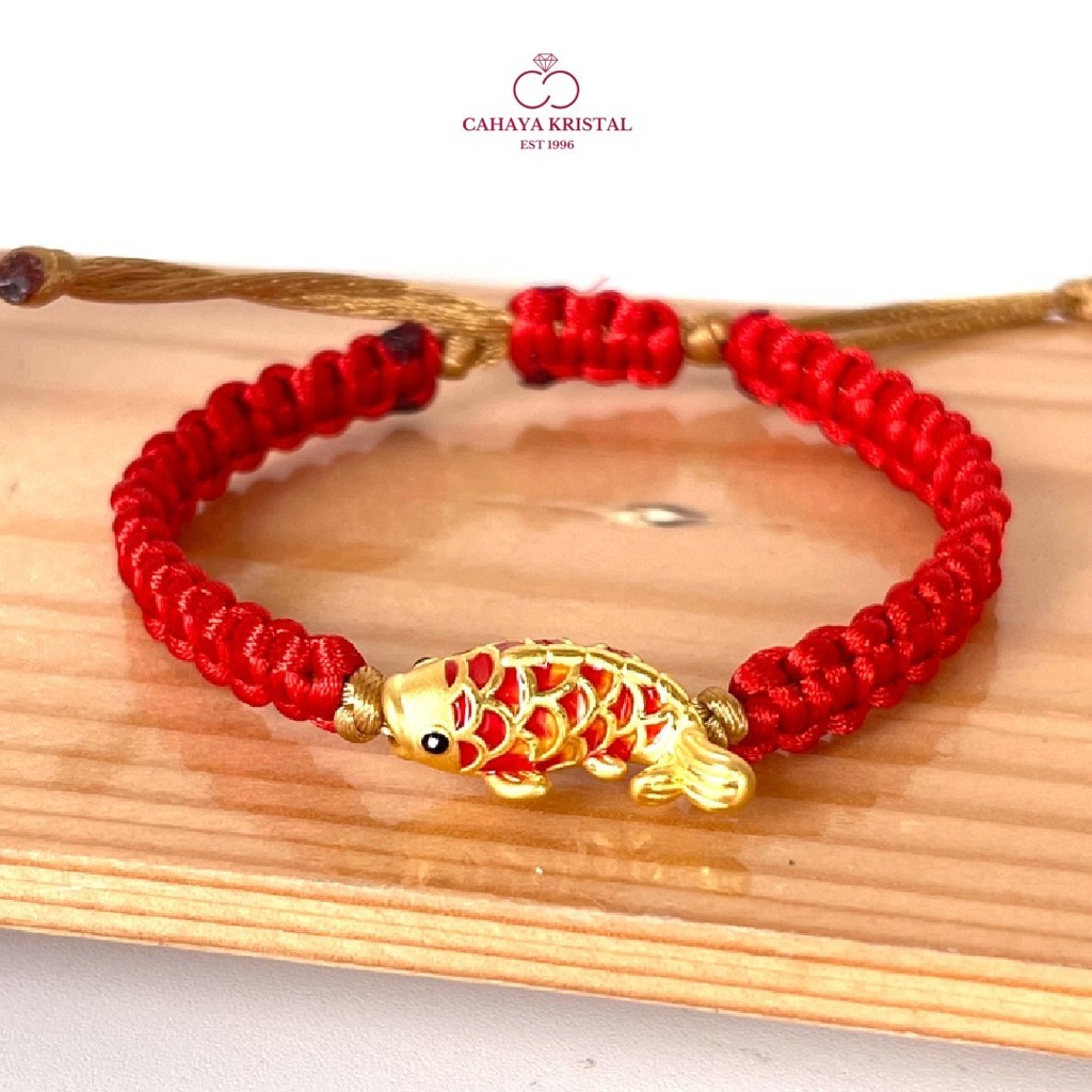 Gelang Tali Emas Charm Ikan koi Oren Besar 24k HK Hongkong 999%- Gold Bracelet