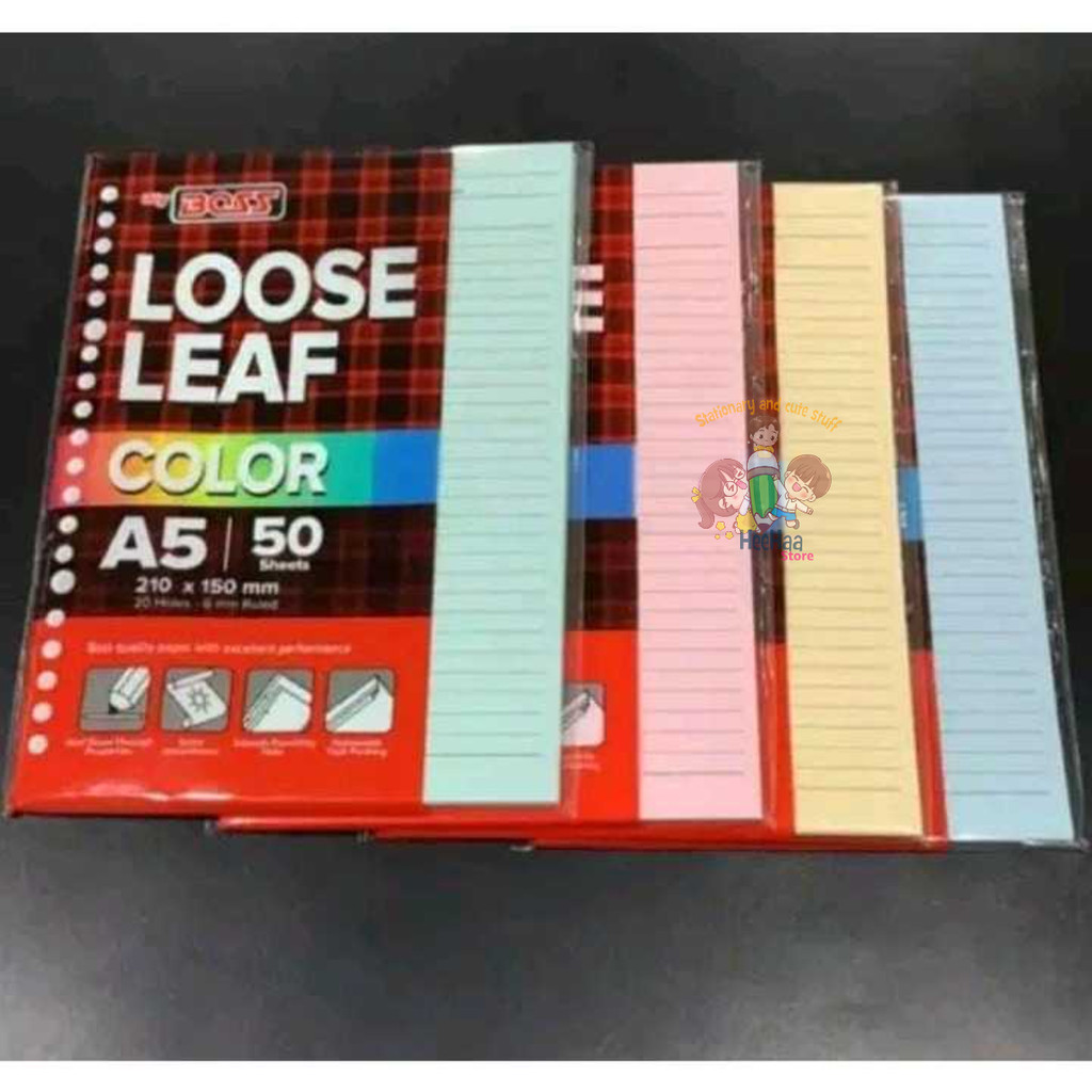 

Kertas refill binder Loose Leaf BIG BOSS 50lbr A5 Warna