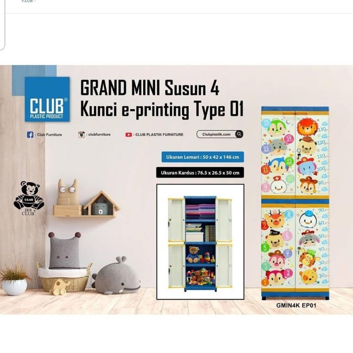 lemari plastik grand mini CLUB 4 susun + kunci motif gambar