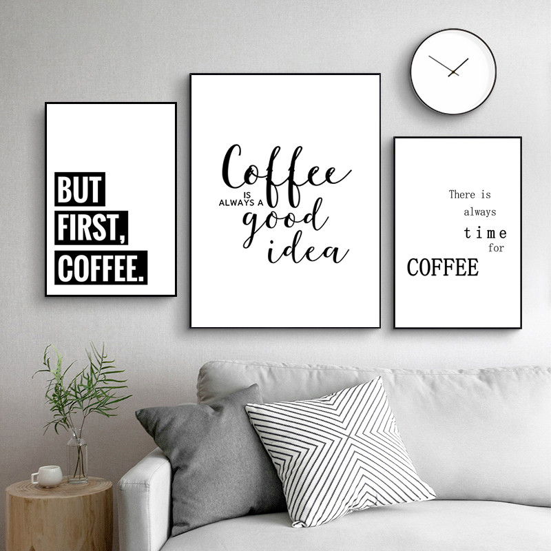 

But First Coffee Quotes Kitchen Canvas Painting Nordic Black White Posters and Prints Modern Wall Pictures Bar Cafe Home Decor