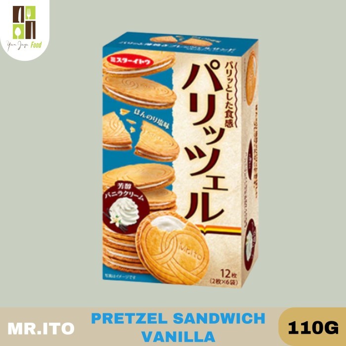 

MR ITO Pretzel Sandwich Vanillaa Cream 110g / Biscuit Sandwich / Biskuit / Krim Vanilla / Snack import / Biskuit Lapis