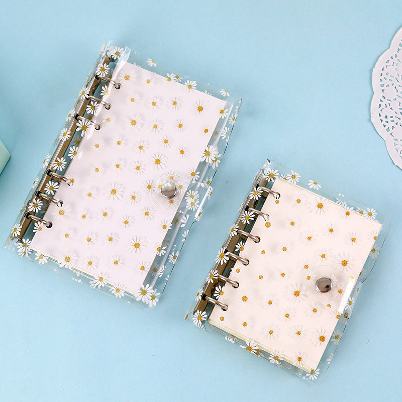 

A7/A6 Cute Daisy Spiral Binder Notebook Agenda Cover with Storage Bag Kawaii Transparent School Diary Journal Planner Stationery