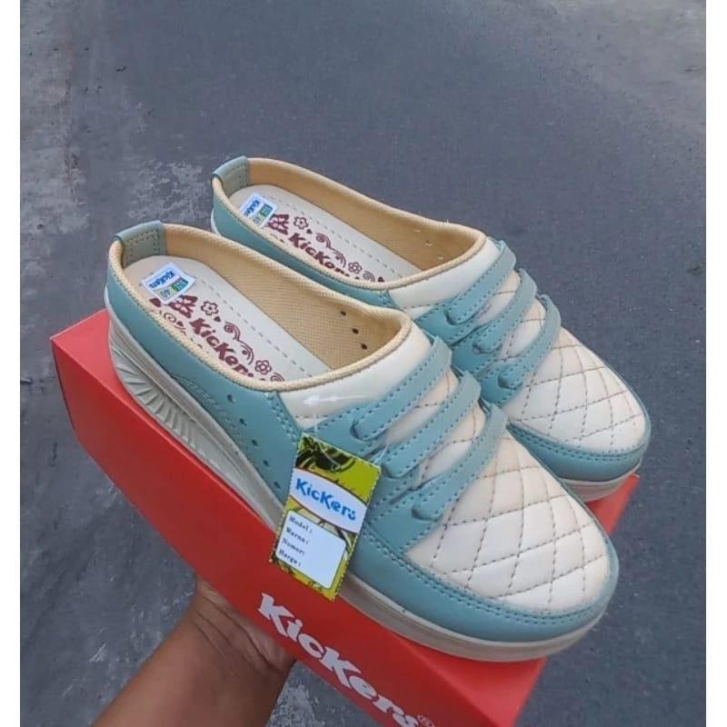 [COD] Sandal slop wanita kekinian sepatu sandal wedges wanita kickers terbaru kombinasi motif tali