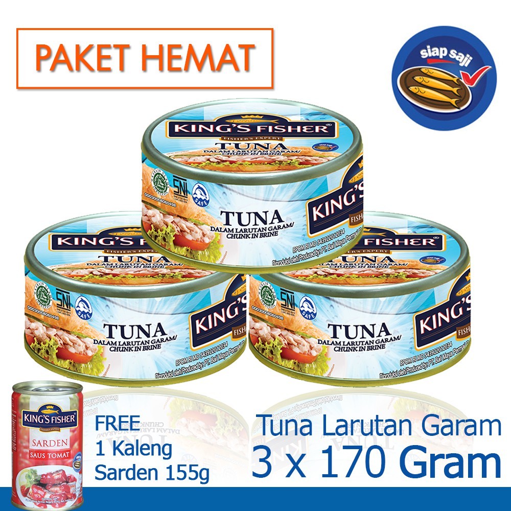 

King's Fisher Paket 3 pcs Tuna dalam Air Garam 170 gr gratis sarden 155 gr