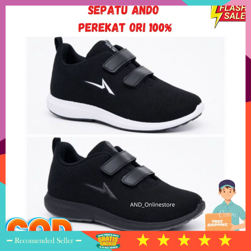 Sepatu Anak Keren Kekinian Sekolah Murah / Septu Sekolah Anak Laki Laki Perempuan ANDO Hitam dan Hit