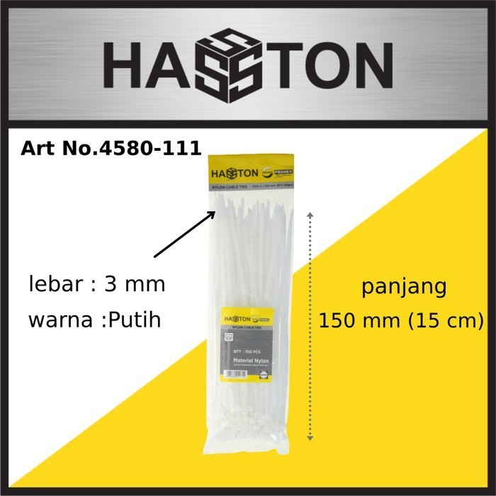 HASSTON PROHEX Cable Tie 3x150mm Warna Putih (4580-111) – Tali Kabel Plastik Mini Serbaguna & Tahan 