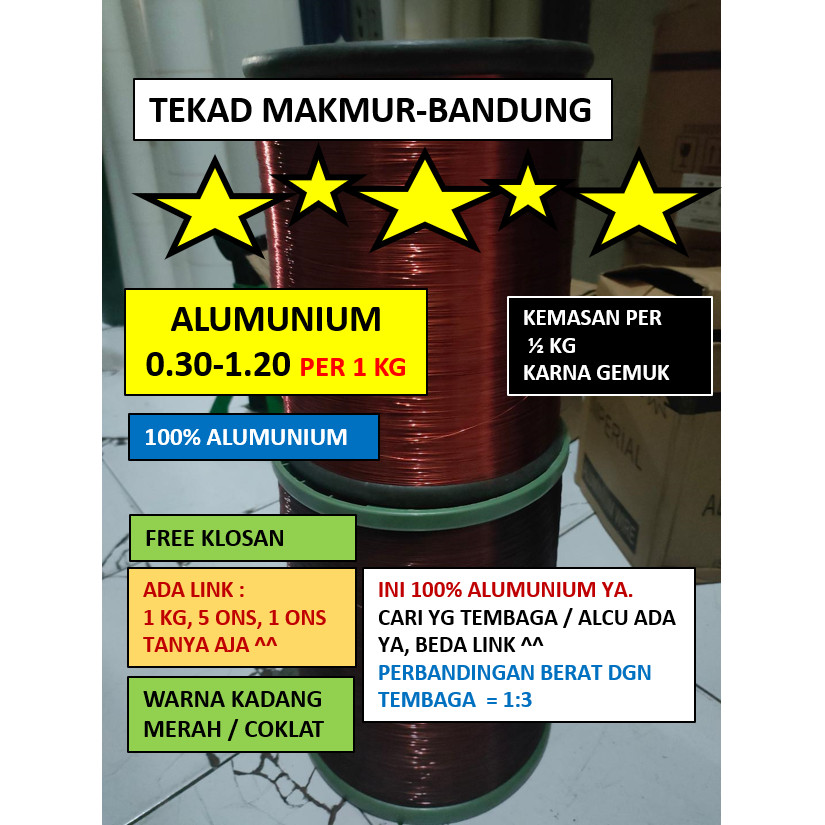 LOWESHOP Kawat Alumunium 0.30-1.20 Per 1 kg - Kawat Gulung Dinamo - Kawat Gulung Trafo - Kawat Ename