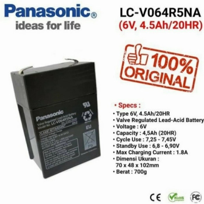 Panasonic Baterai Aki Kering Panasonic 6V LC-V064R5NA Accu Kering