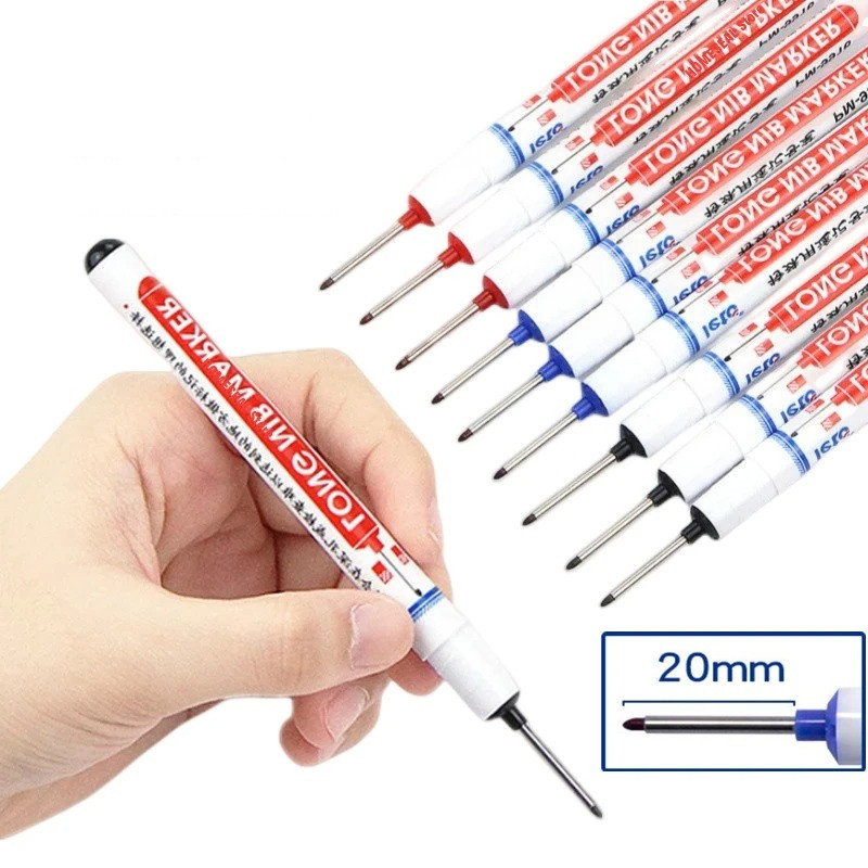 

20mm Waterproof Long Nib Head Markers Deep Hole Marker Pen for Metal Carpenter White/Red/Black/Blue/Green Ink Woodworking Tools