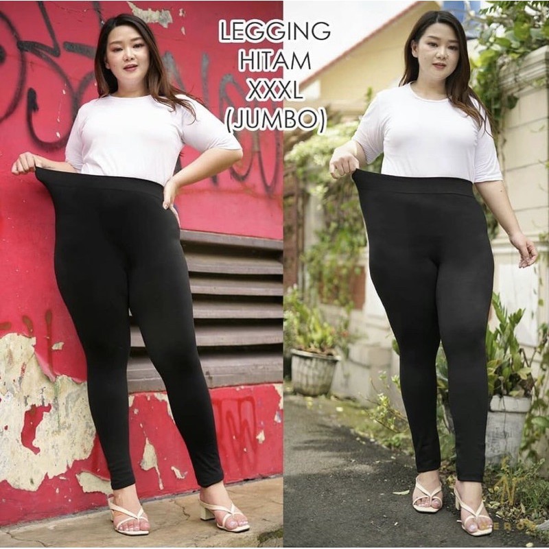 LEGGING JUMBO HW HITAM POLOS FIT TO XXXL /  LEGGING IMPORT WANITA
