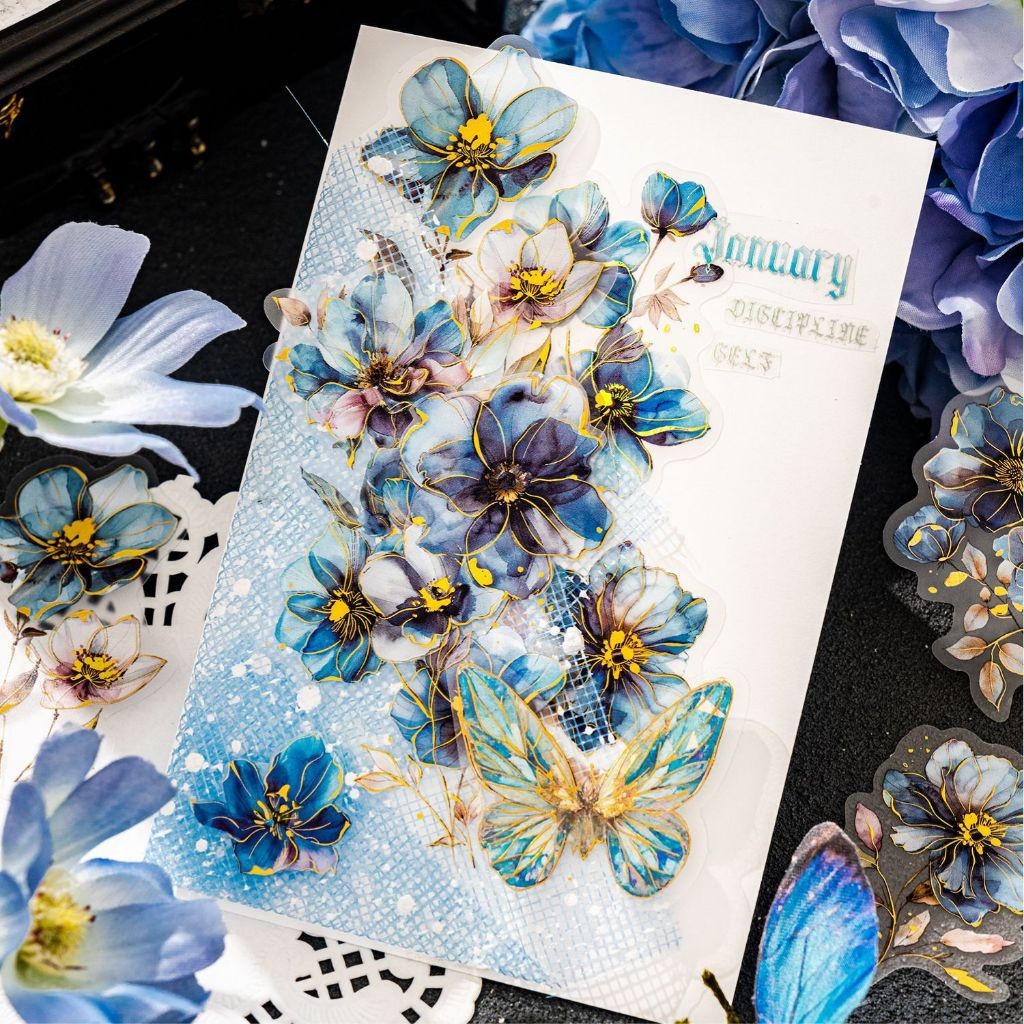 

[Gongjin] 20pcs Hot Stamping Floral HSF Sticker Stiker Print Gold Emas Foil Bunga Kembang Cantik