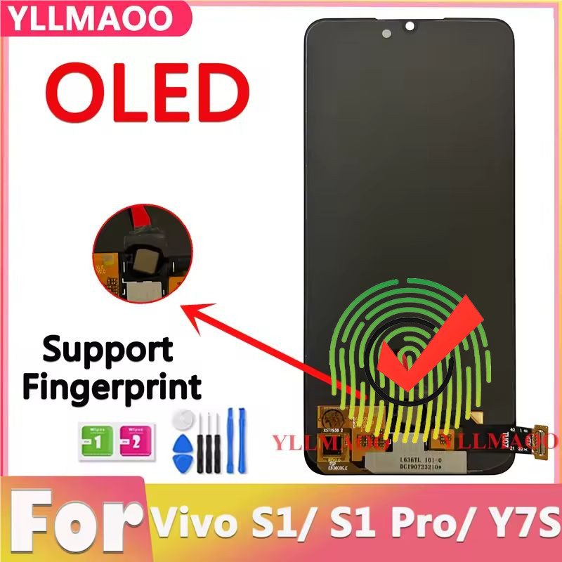With Fingerprint AMOLED For VIVO S1 1907 V1907 V1913A Y7S  LCD Touch Screen Digitizer module Assembl