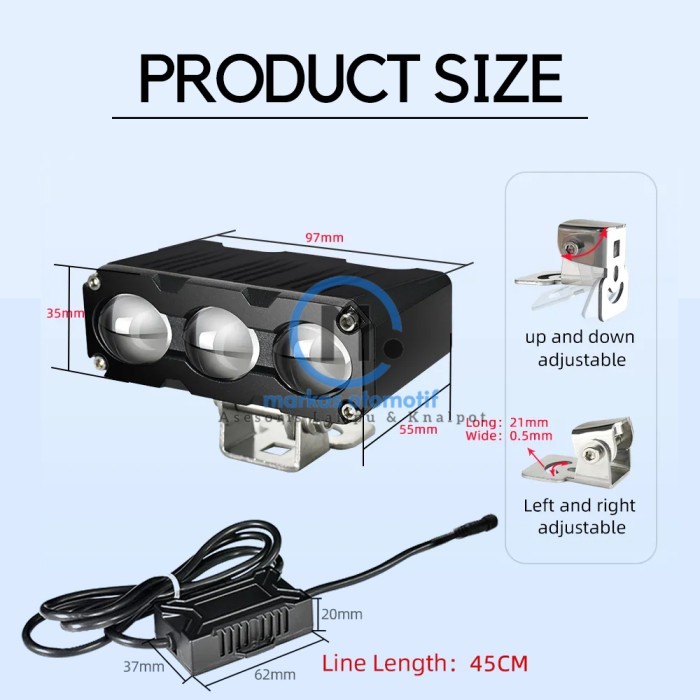 Lampu Tembak Laser Foglamp EXTREME SQL 3 Mata 45 Watt Demon RGB 9-80V