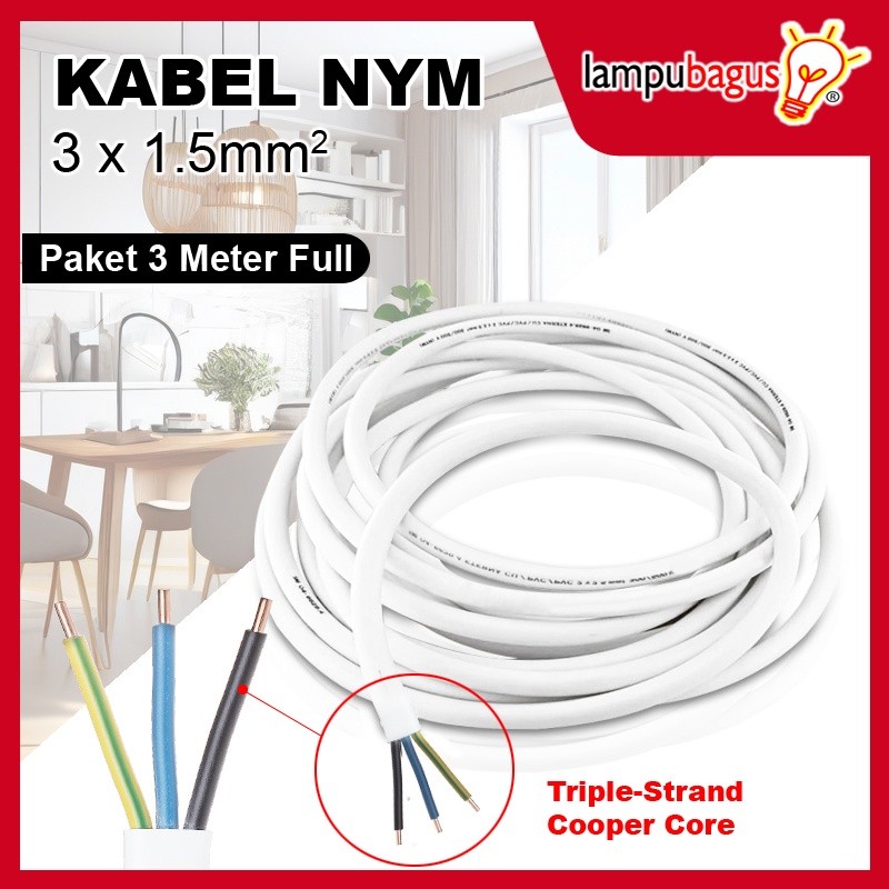 Kabel Listrik Tembaga NYM 3x1.5mm / Kabel Listrik Tembaga Asli 3M SNI