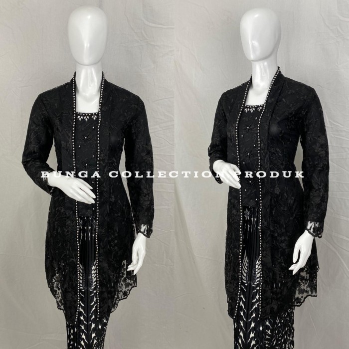 

kebaya kutubaru modern / kebaya kutubaru / kutubaru brokat / kutubaru - Hitam, kebaya saja XXL