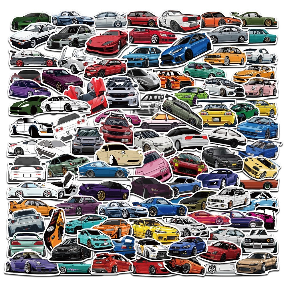 

50/100pcs Cool Sports Racing Car Stickers for Bicycle Helmet Luggage Skateboard Phone Decal Sticker Bomb JDM Styling Kids Toy