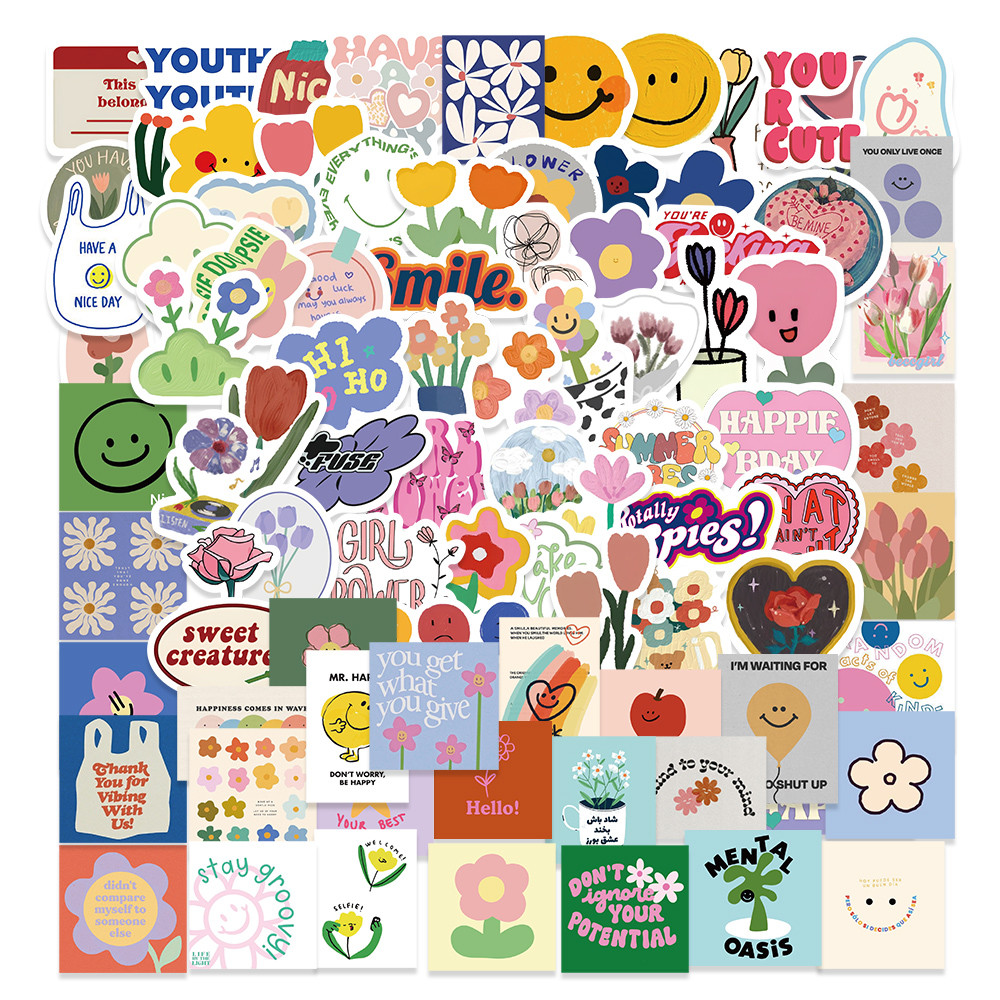 

90PCS Cute Smile Flower Stickers Cartoon Motivational Stickers for School Teacher Kids Student Stationery Stickers Kids Toys