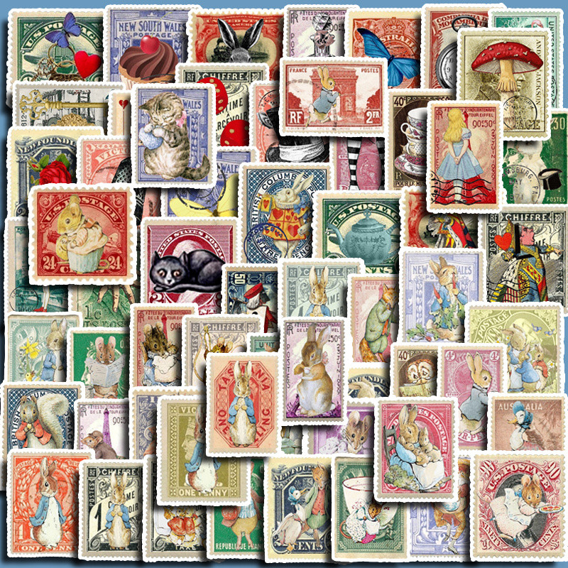 

62pcs Retro Alice Garden Stamp Stickers Children's Diy Computer Decoration Sticker Student Stationery