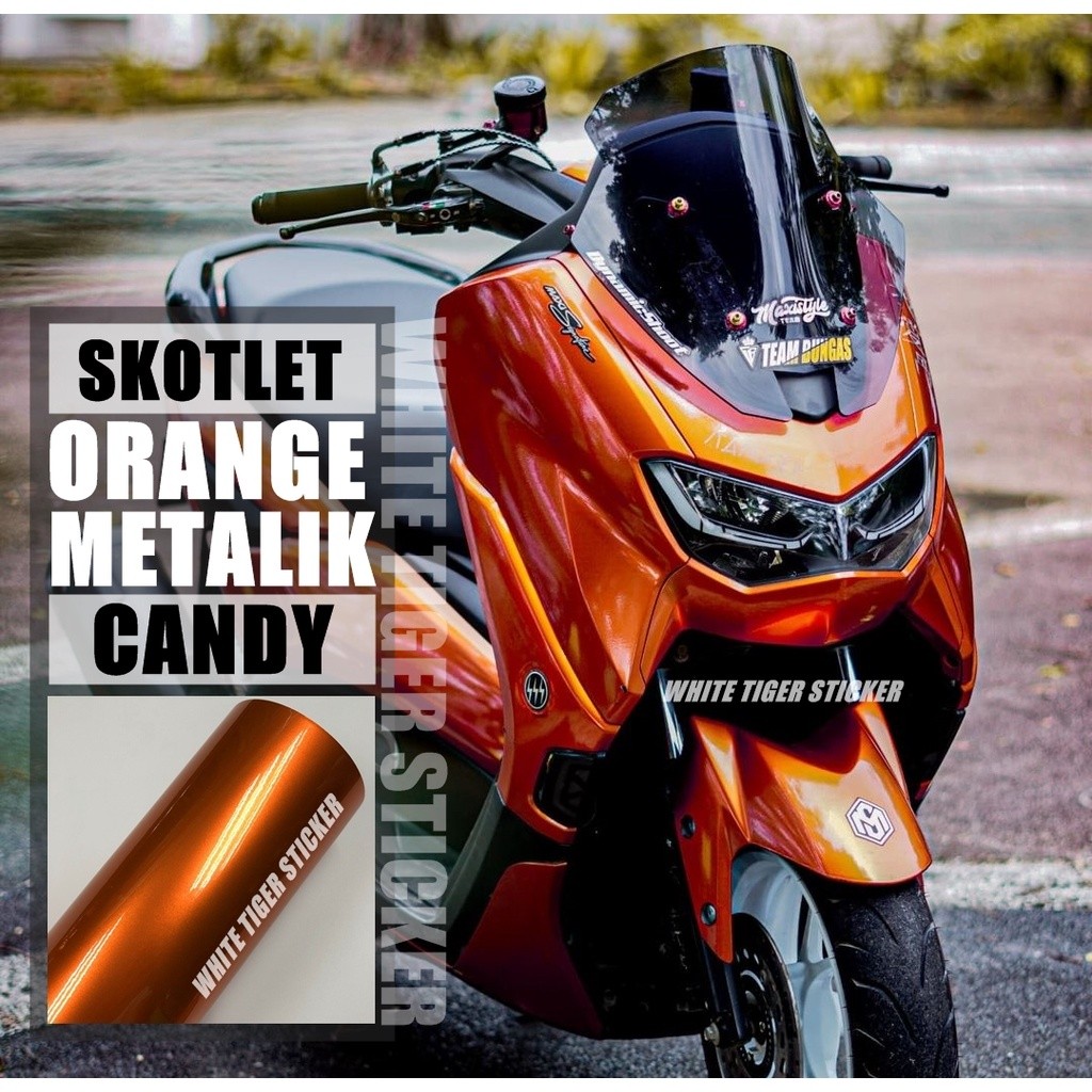 SKOTLET STIKER MOTOR ORANGE METALIK CANDY SKOTLET ORANGE CANDY SCOTLITE ORANGE CANDY STIKER OREN MET