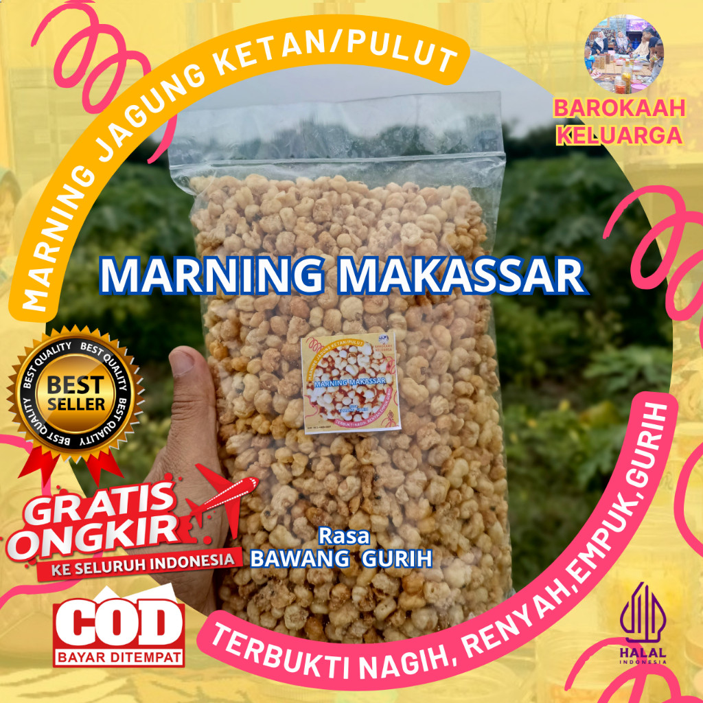 

1 KG MAKARONI MARNING SULTAN JAGUNG KETAN PULUT GURIH ASIN BAWANG TERBUKTI EMPUK RENYAH GURIH, MURAH MERIAH