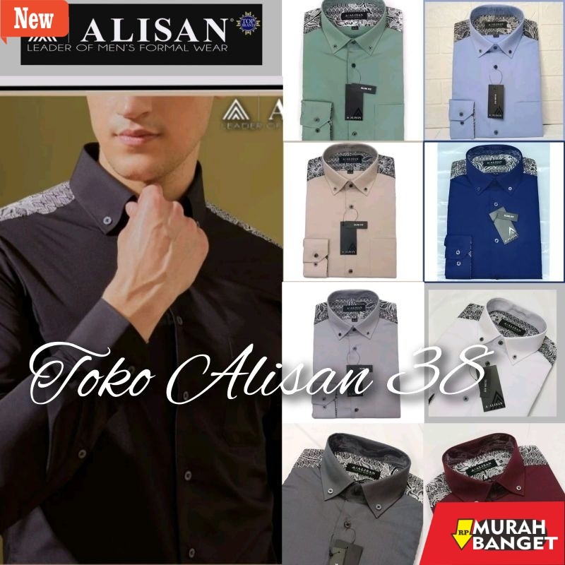Kemeja formal pria Kemeja Alisan Polos Slim Fit Model Pundak Batik Lengan Panjang (100% ORI)