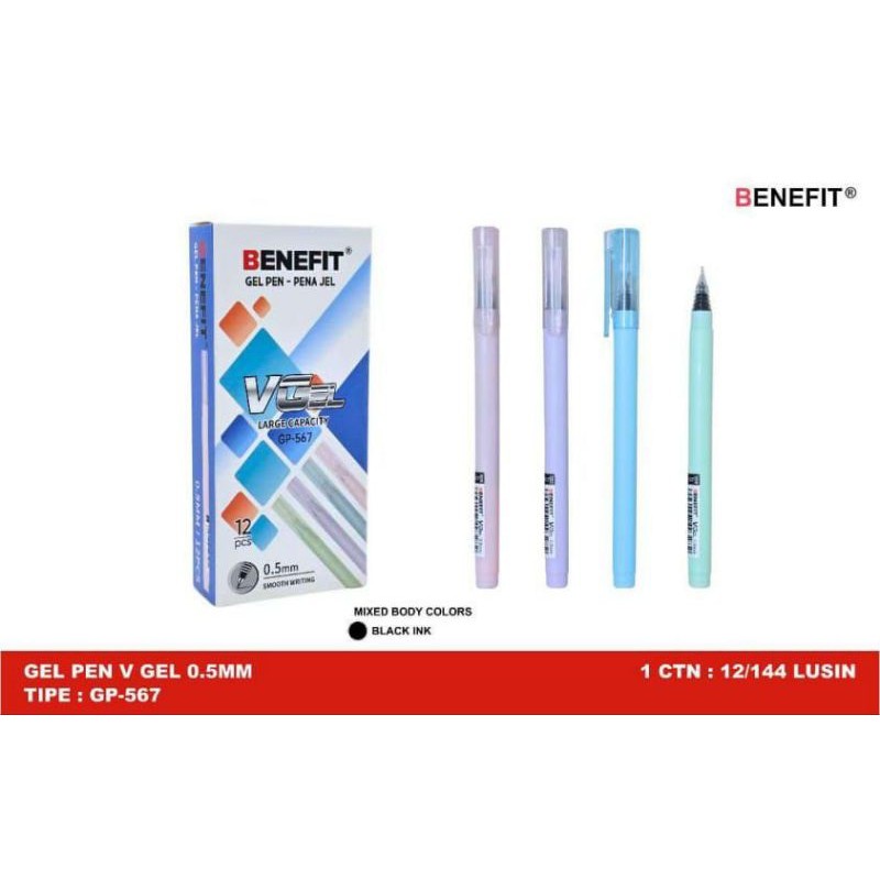 

Pulpen Gel Benefit Gp-567 Vgel 0.5mm ( 1pak/12pcs )