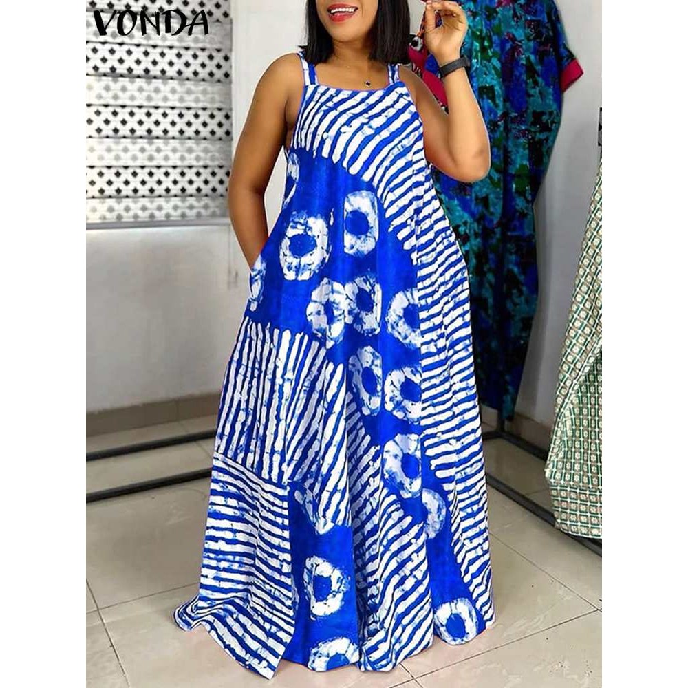 Maxi Long Dress Sexy Sleeveless Bohemian Printed Party Sundress 2024 VONDA Summer Tank Vestidos Beac