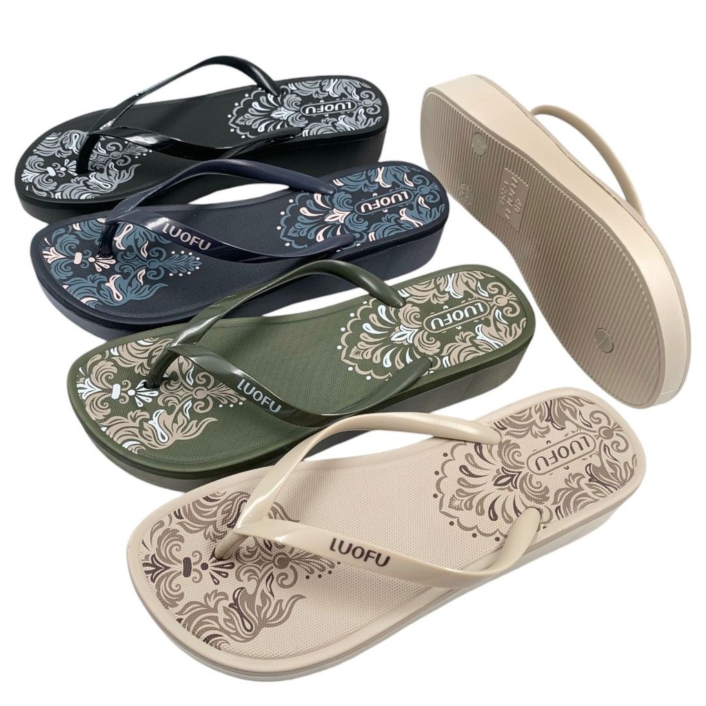 LUOFU Sandal Jepit Tatak Batik Karet Wanita Import F2268-BRE09 (Q5)
