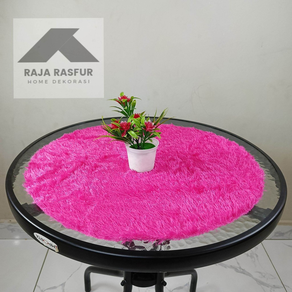 taplak meja bulat kecil minimalis bulu kain rasfur