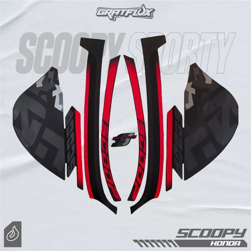 Striping Stiker Motor HONDA Scoopy SPORTY 2021 merah body full hitam standar berkualitas