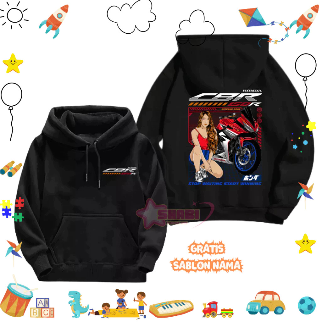 Hoodie Anak Gratis Sablon Nama - Hoodie Anak Motor CBR 150R Stop Waiting Start Winning - Bahan Cotto