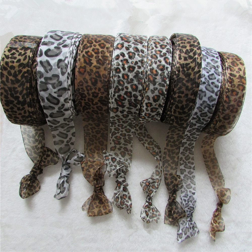 

10 yard Satin Edge Sheer leopard Organza bowknot technology 25mm-40mm