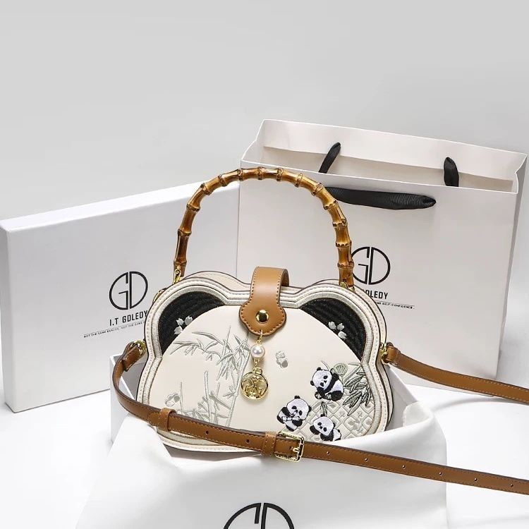 Tas selempang bahu tangan bambu bordir tas messenger panda wanita baru tas Festival hadiah tas selem